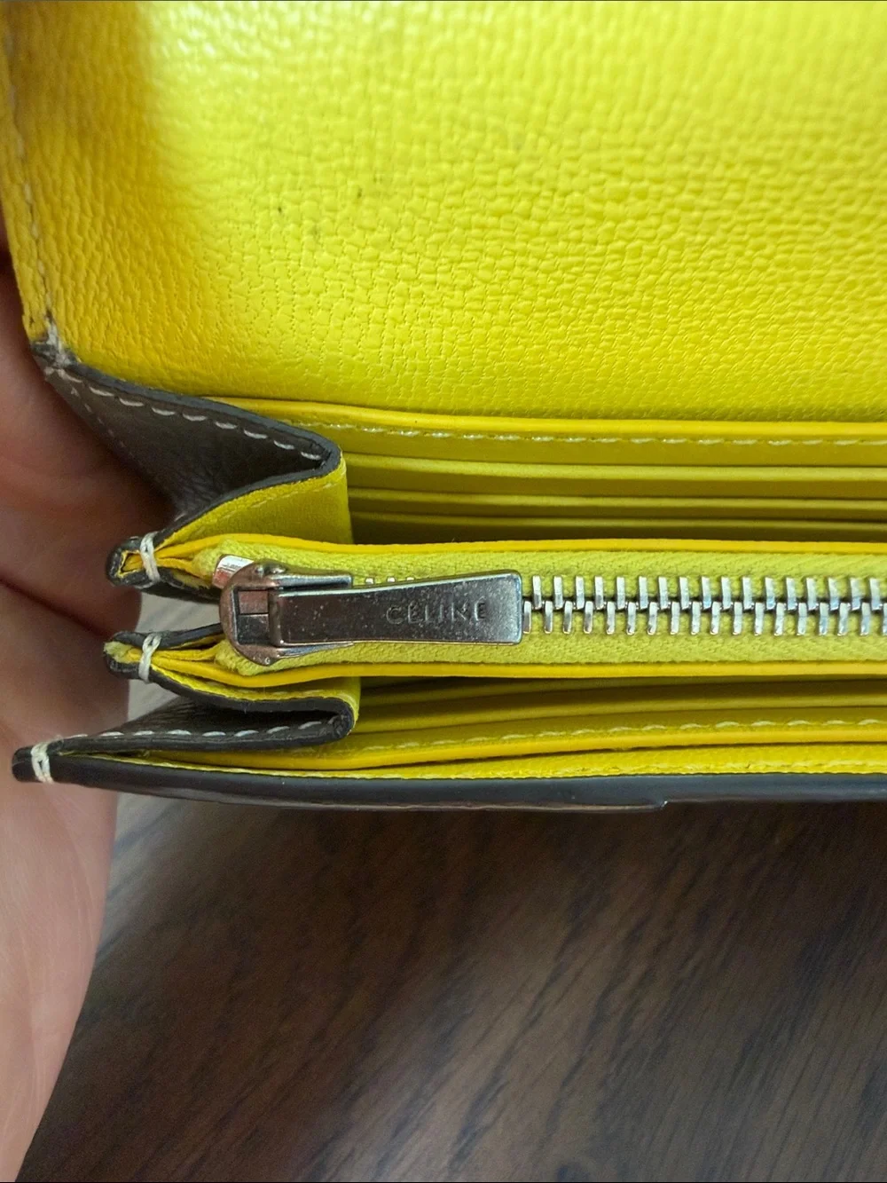 Celine Grayish Taupe/Yellow Leather Continental Wallet